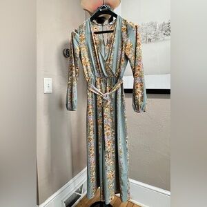 June & Hudson Floral Romper Small Long Sleeve Faux Wrap Boho